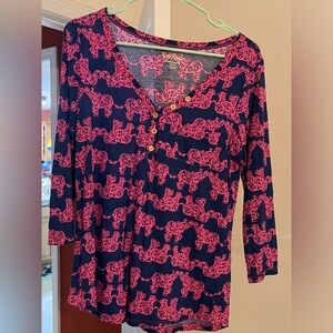 Lilly Pulitzer Tunic 3/4 Sleeves Pima Cotton Elephant Print